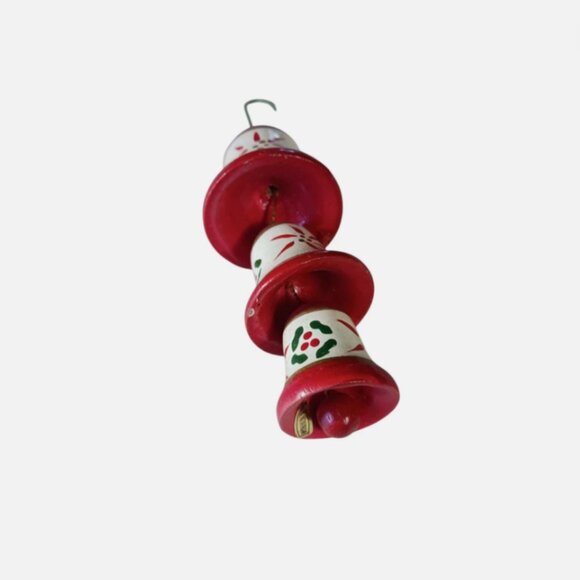 Vintage Christmas Bell Ornament Triple Bells Nested Hand Painted Wood Taiwan - Picture 4 of 7